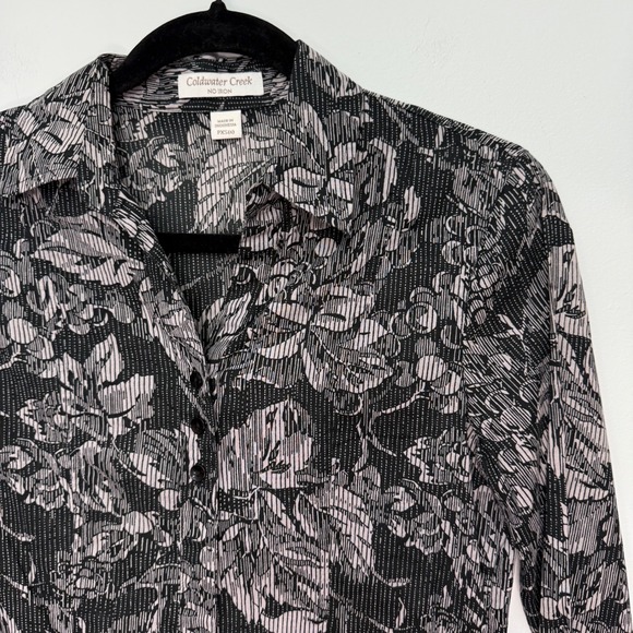 Coldwater Creek Women's Floral Button Down Top Long Sleeve No Iron Blouse PXS - Picture 2 of 6